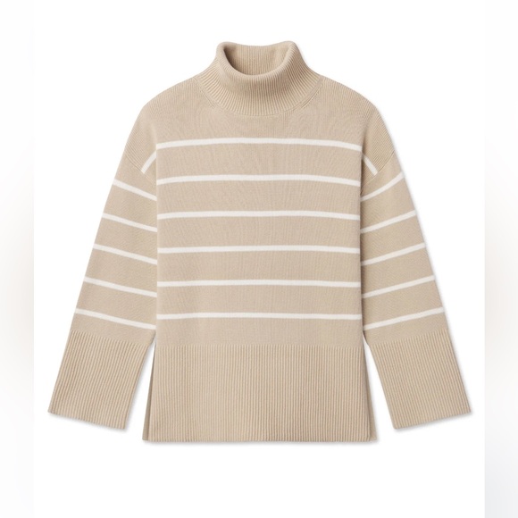 LAKE Madeline Cotton Sweater in Driftwood Ivory Stripe Size Small - Picture 1 of 7